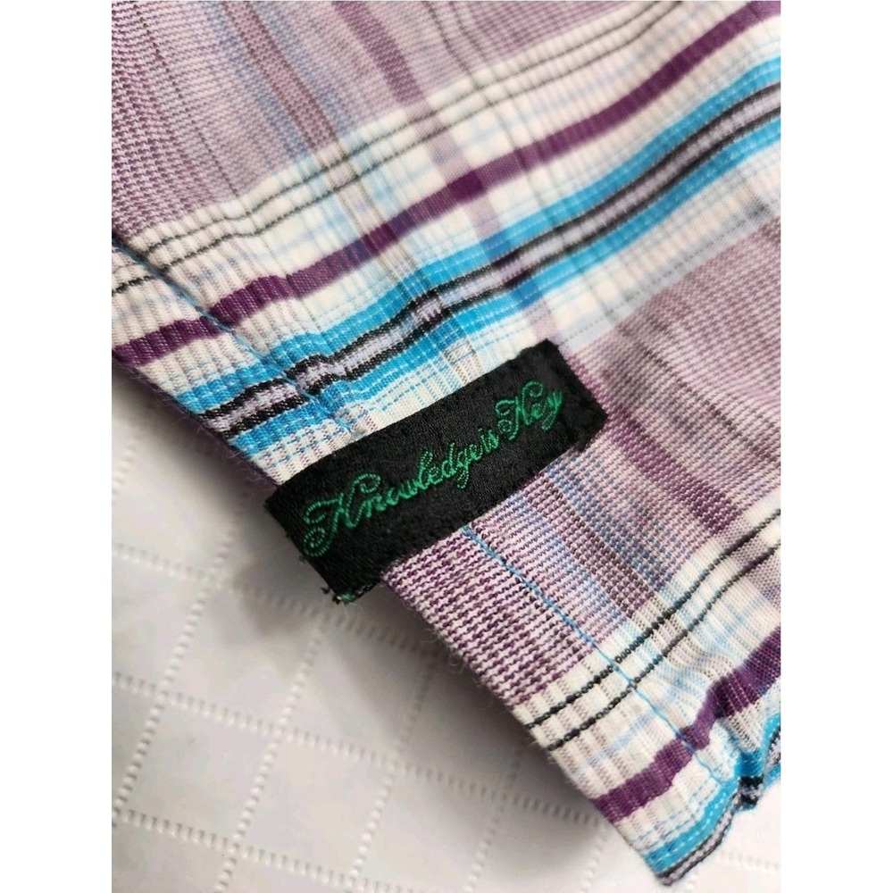 Akademiks Shirt Mens XL Purple Blue Plaid Short Sleeve Button Up Casual Cotton - Picture 7 of 13